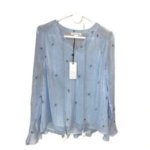 Love Riche floral embroidery sheet top with statement bell sleeves new